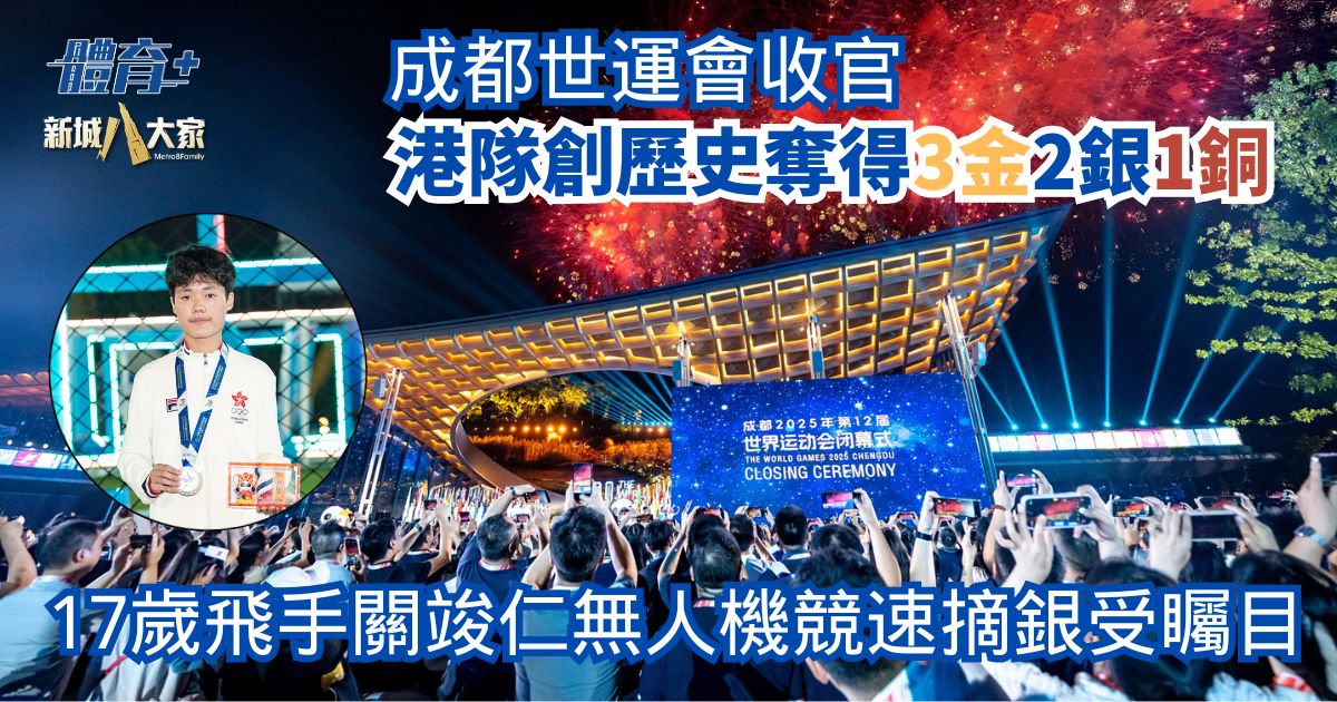 成都世運會|港隊創歷史3金2銀1銅收官 17歲飛手關竣仁無人機競速摘銀 1
