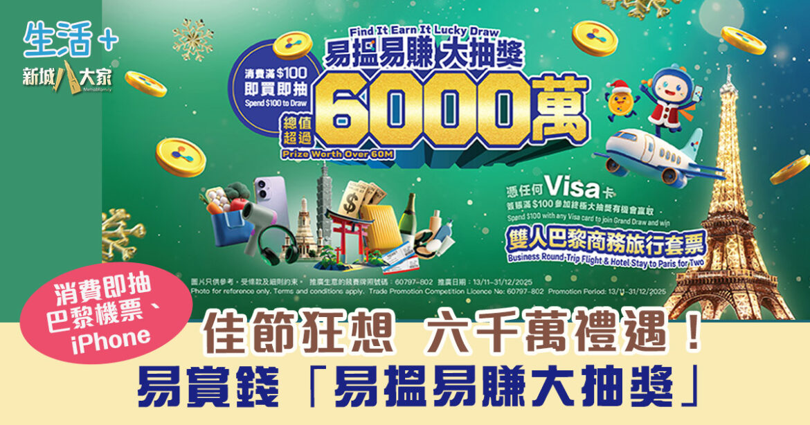 佳節狂賞 $6,000萬禮遇！易賞錢「易搵易賺大抽獎」消費即抽巴黎機票、iPhone