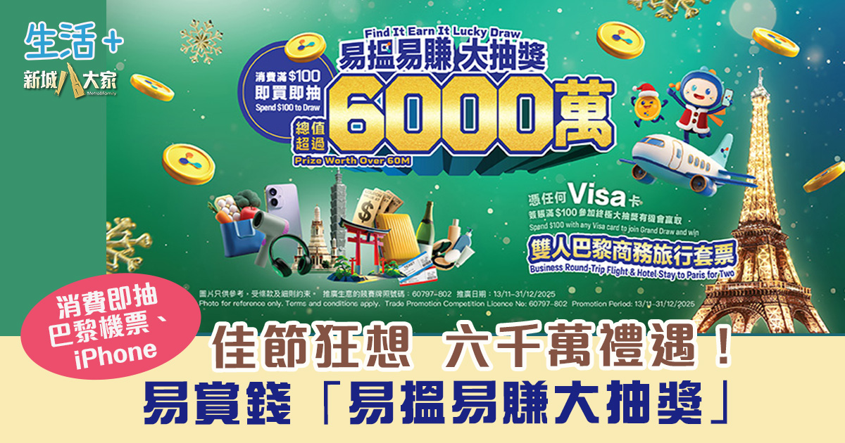 佳節狂賞 $6,000萬禮遇！易賞錢「易搵易賺大抽獎」消費即抽巴黎機票、iPhone